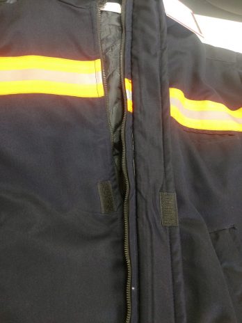 Gabardine jacket with safety reflective strips